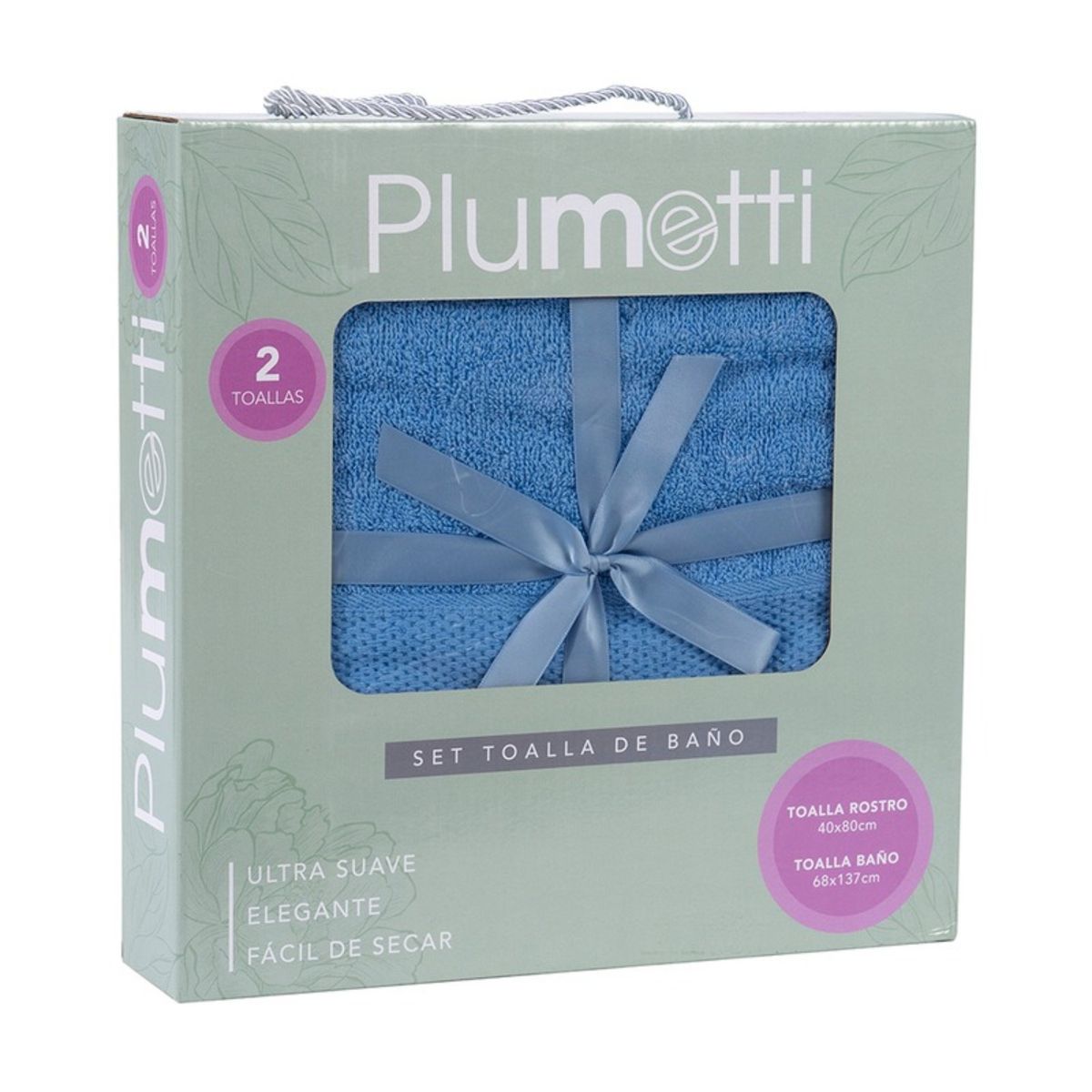 PLUMETTI - SET 2 TOALLAS COLORIX 380 GRS CAJA  AZUL  PLUMETTI