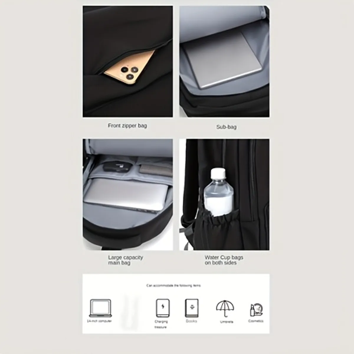 VATYERTY - Mochila de gran capacidad para adolescentes - Tela resistente Negro