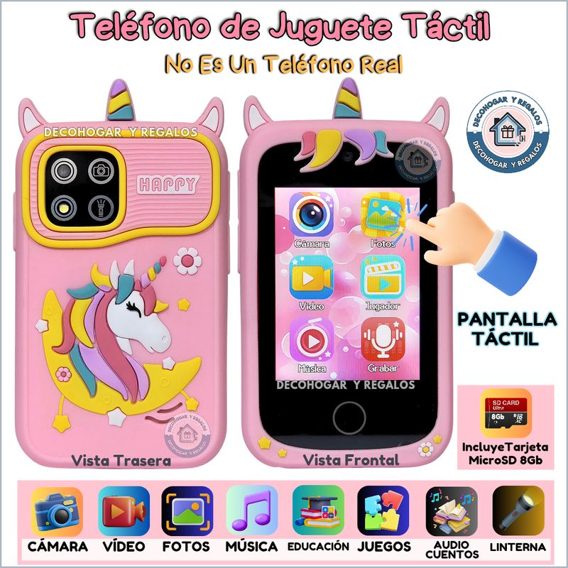 GENERICO - Teléfono de Juguete Táctil con Cámara para Niños Recargable