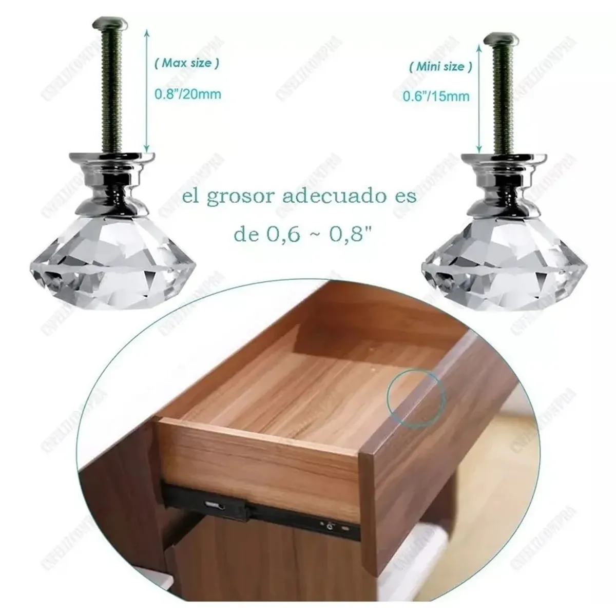 GENERICO - 15 Perillas Jaladera De Cristal En Forma De Diamante