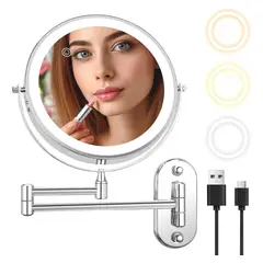 ANYHOGAR - Espejo De Maquillaje De Pared Recargable Con Tricolor Luz10x