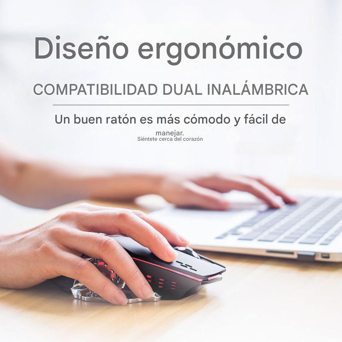 KINDA NICE - Mouse Gamer Inalámbrico Silencioso Y Recargable Con Luz Led