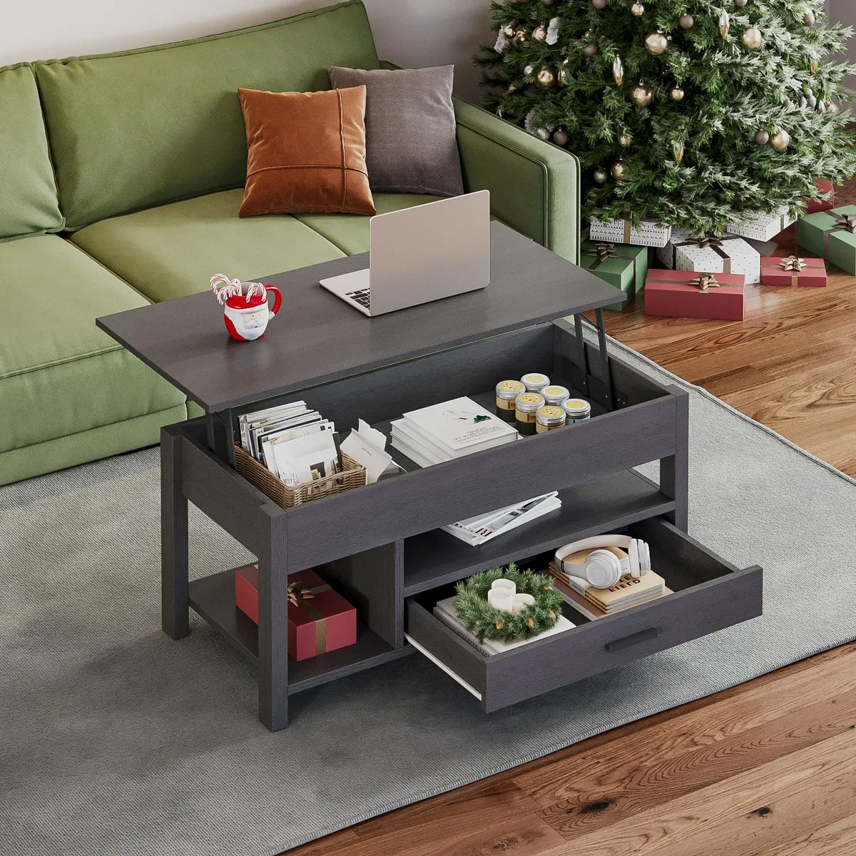 ELEMENT DESIGN - Mesa de Centro con Tapa Elevable y Cajon Negro