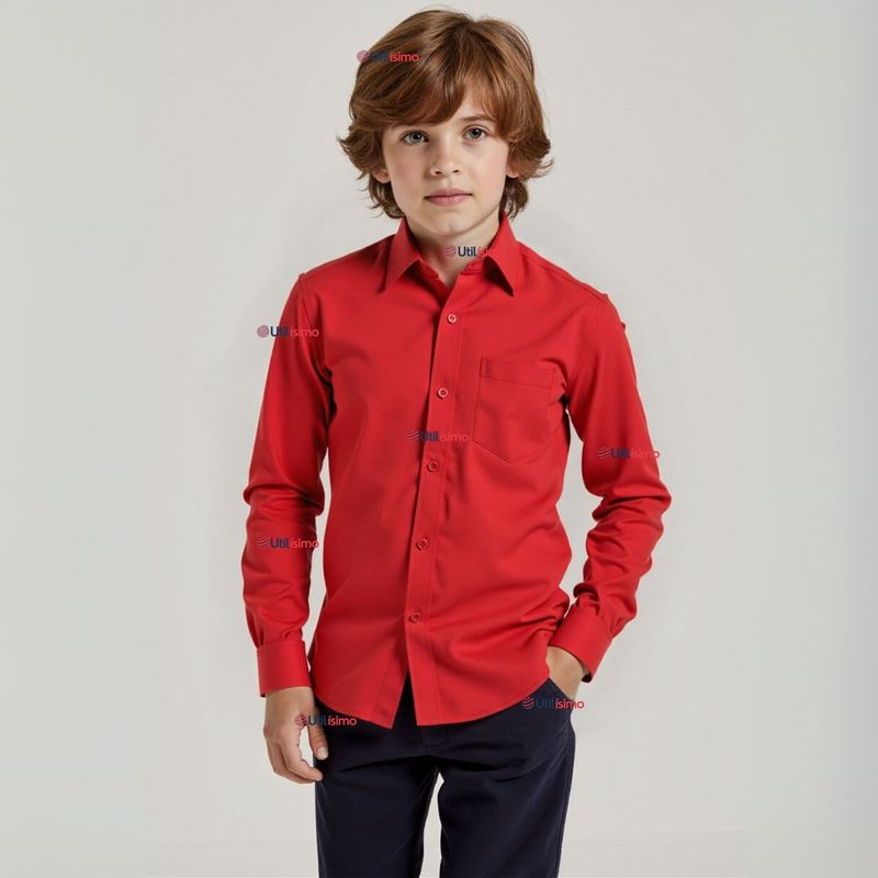 UTILISIMO - Camisa Casual De Vestir Manga Larga Cuello Americano 100% Algodón Rojo