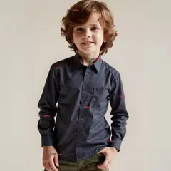 UTILISIMO - Camisa Casual De Vestir Manga Larga Cuello Americano Algodón Negro