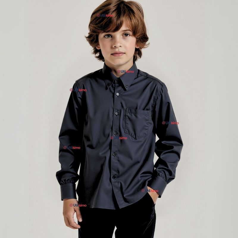 UTILISIMO - Camisa Casual De Vestir Manga Larga Cuello Americano Algodón Negro