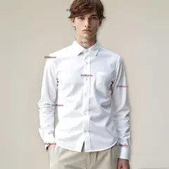 UTILISIMO - Camisa Casual De Vestir Manga Larga Cuello Americano Algodón Blanco