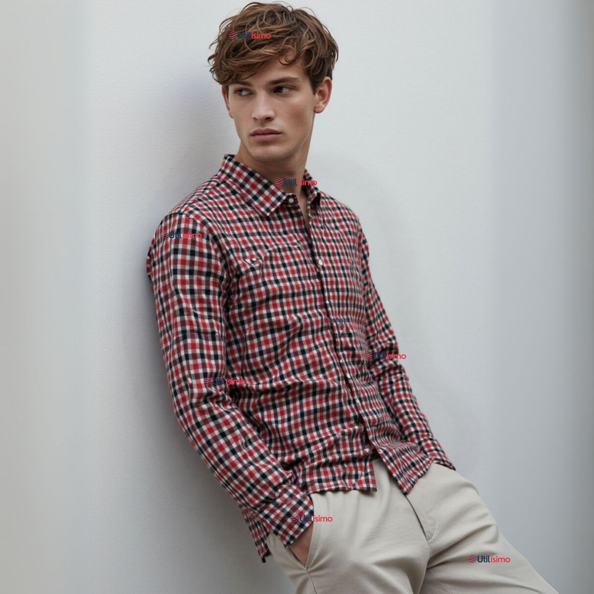 UTILISIMO - Camisa Huaso Cuadrillé Manga Larga Algodón Negro y  Rojo Casual