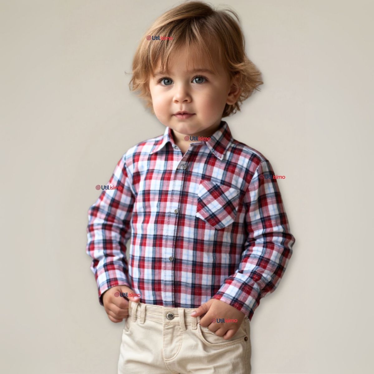 UTILISIMO - Camisa Huaso Cuadrillé Manga Larga Algodón Azul Blanco Casual