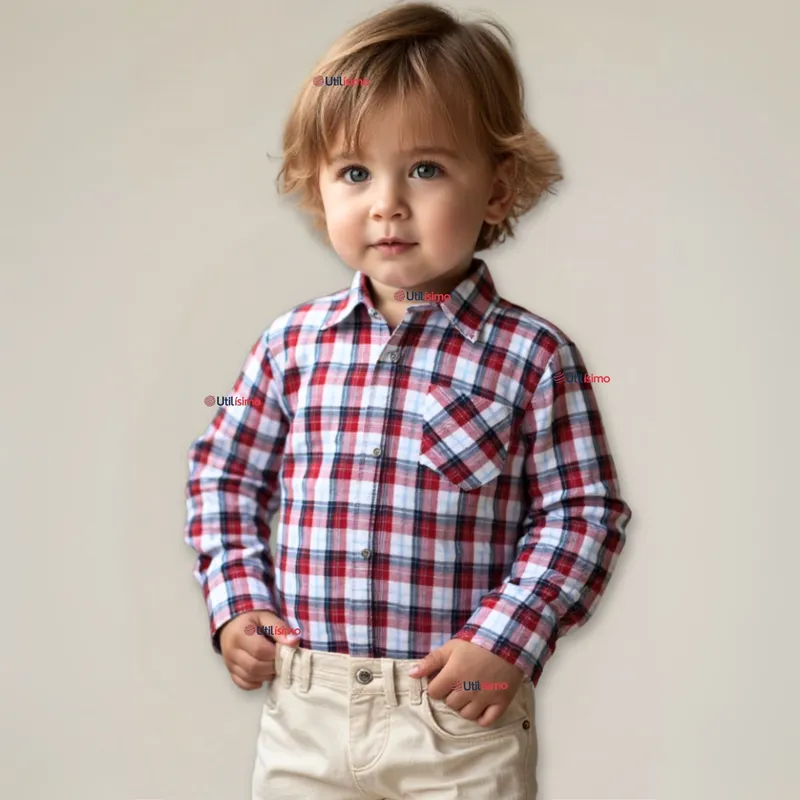 UTILISIMO - Camisa Huaso Cuadrillé Manga Larga Algodón Azul Blanco Casual