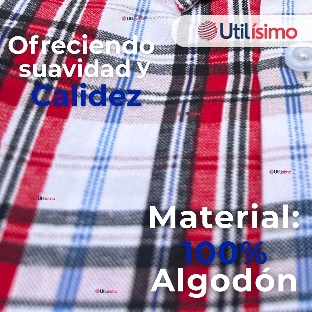 UTILISIMO - Camisa Huaso Cuadrillé Manga Larga Algodón Azul y Blanco Casual