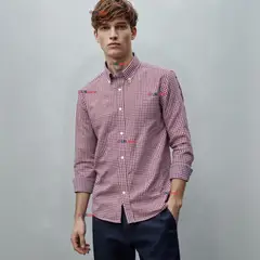 UTILISIMO - Camisa Huaso Cuadrillé Manga Larga Algodón Rojo y Negro Casual