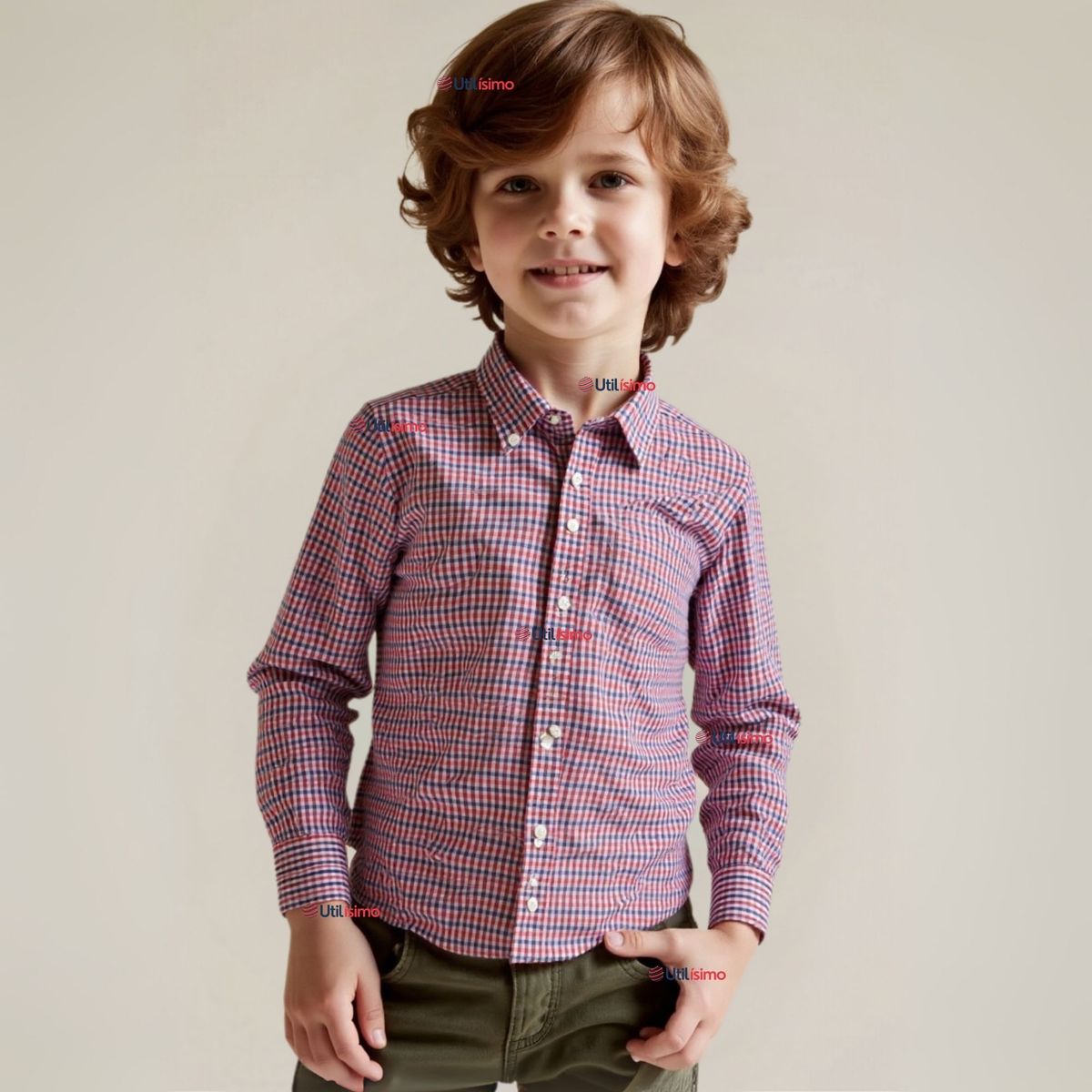 UTILISIMO - Camisa Huaso Cuadrillé Manga Larga Algodón Azul y Rojo Casual