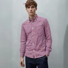 UTILISIMO - Camisa Huaso Cuadrillé Manga Larga Algodón Azul y Rojo Casual