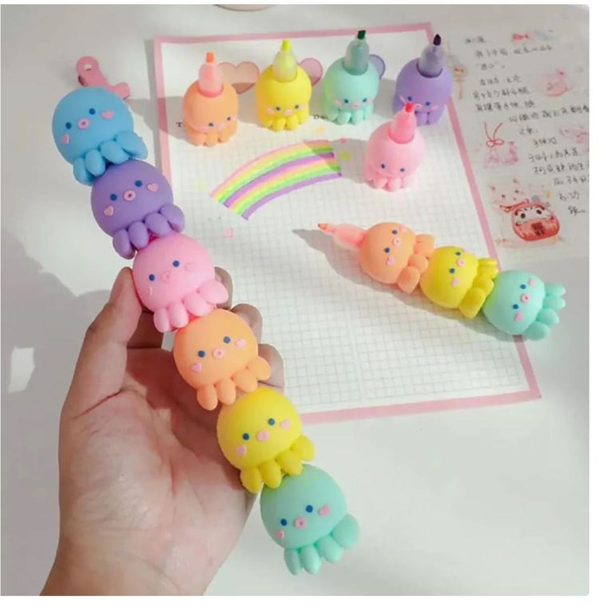 GENERICO - Set de 5 Lápices Destacadores Pulpo Kawaii