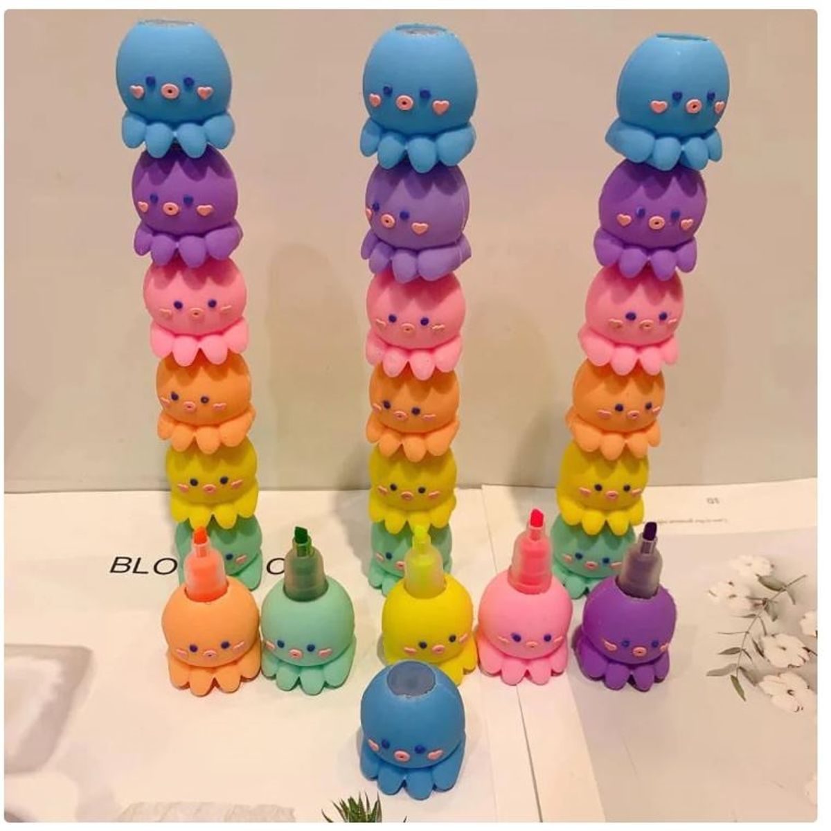 GENERICO - Set de 5 Lápices Destacadores Pulpo Kawaii