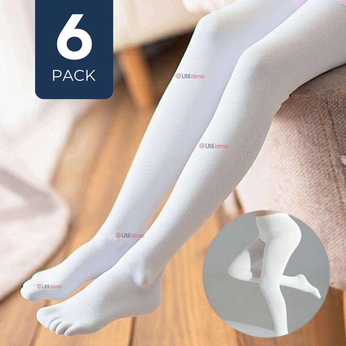 UTILISIMO - Pack 6 Ballerina Panty Primera Capa Niña Fiestas Patrias Blancas