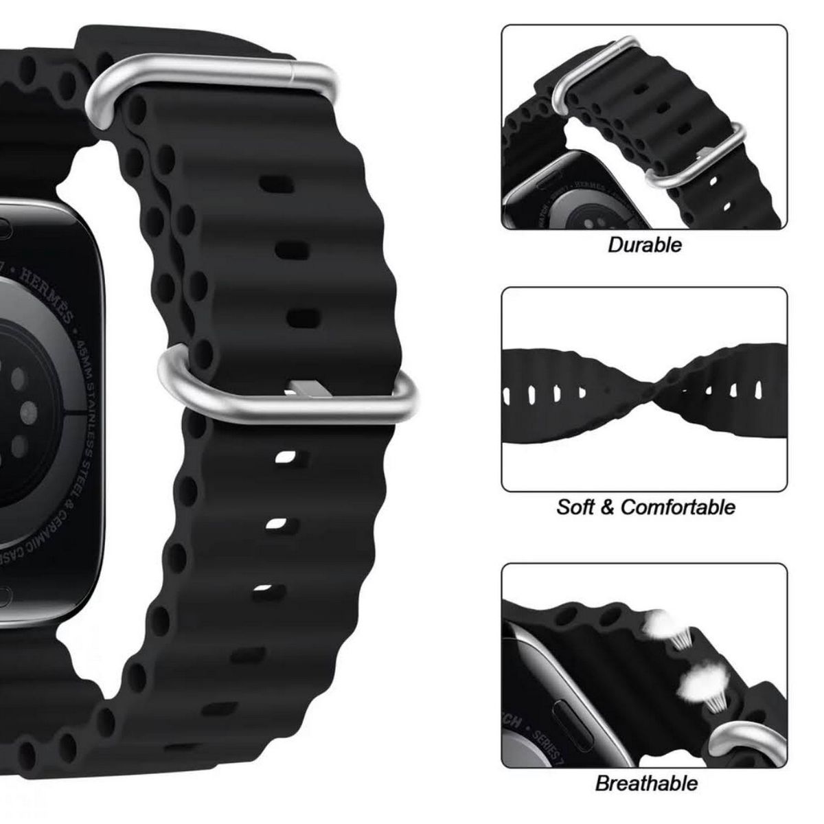 GAOR - Correa Deportiva Ocean Para Apple Watch Watch Ultra 38-41mm NEGRA