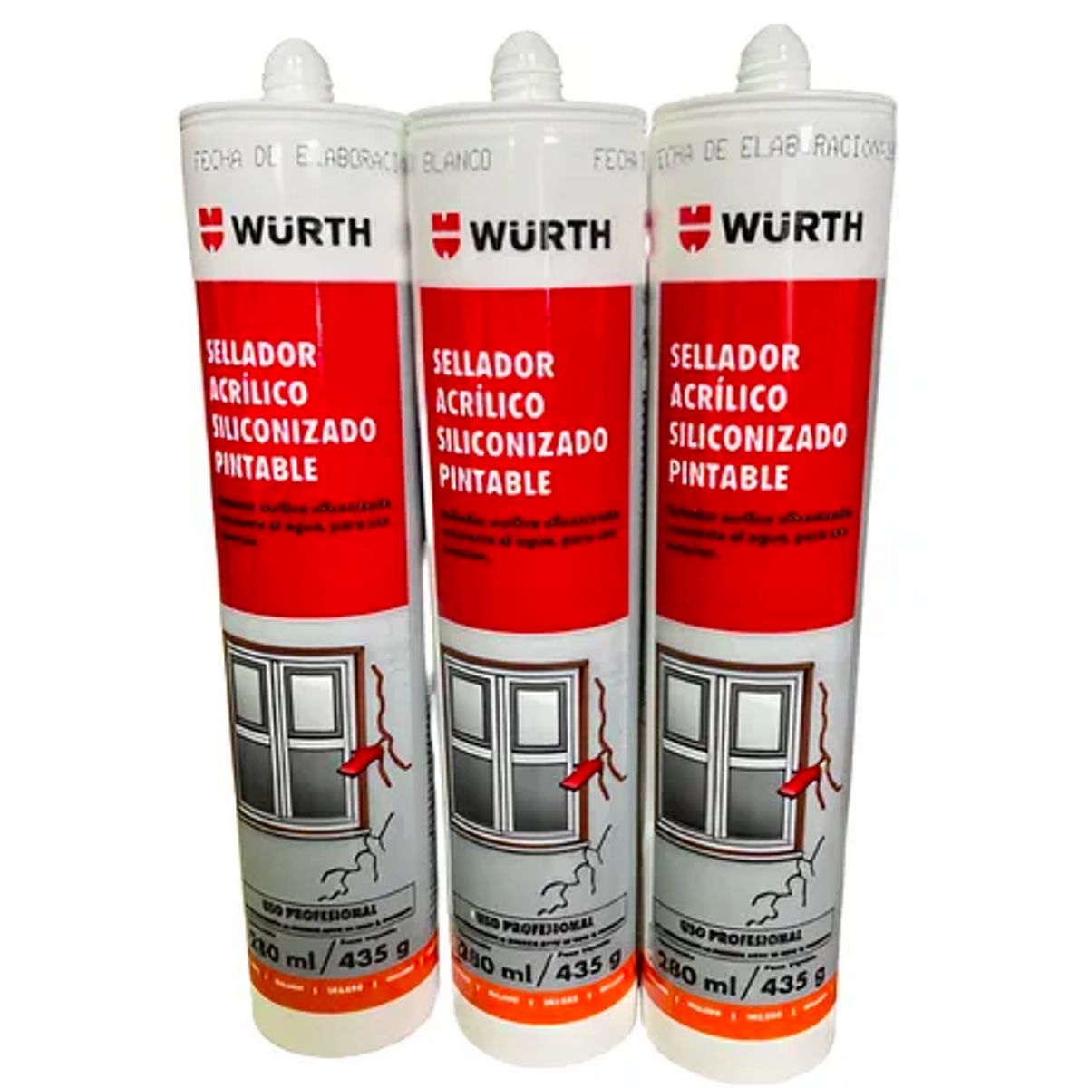 WURTH - Pack 3 Silicona Pintable Wurth Acrilico Siliconizado 280ml