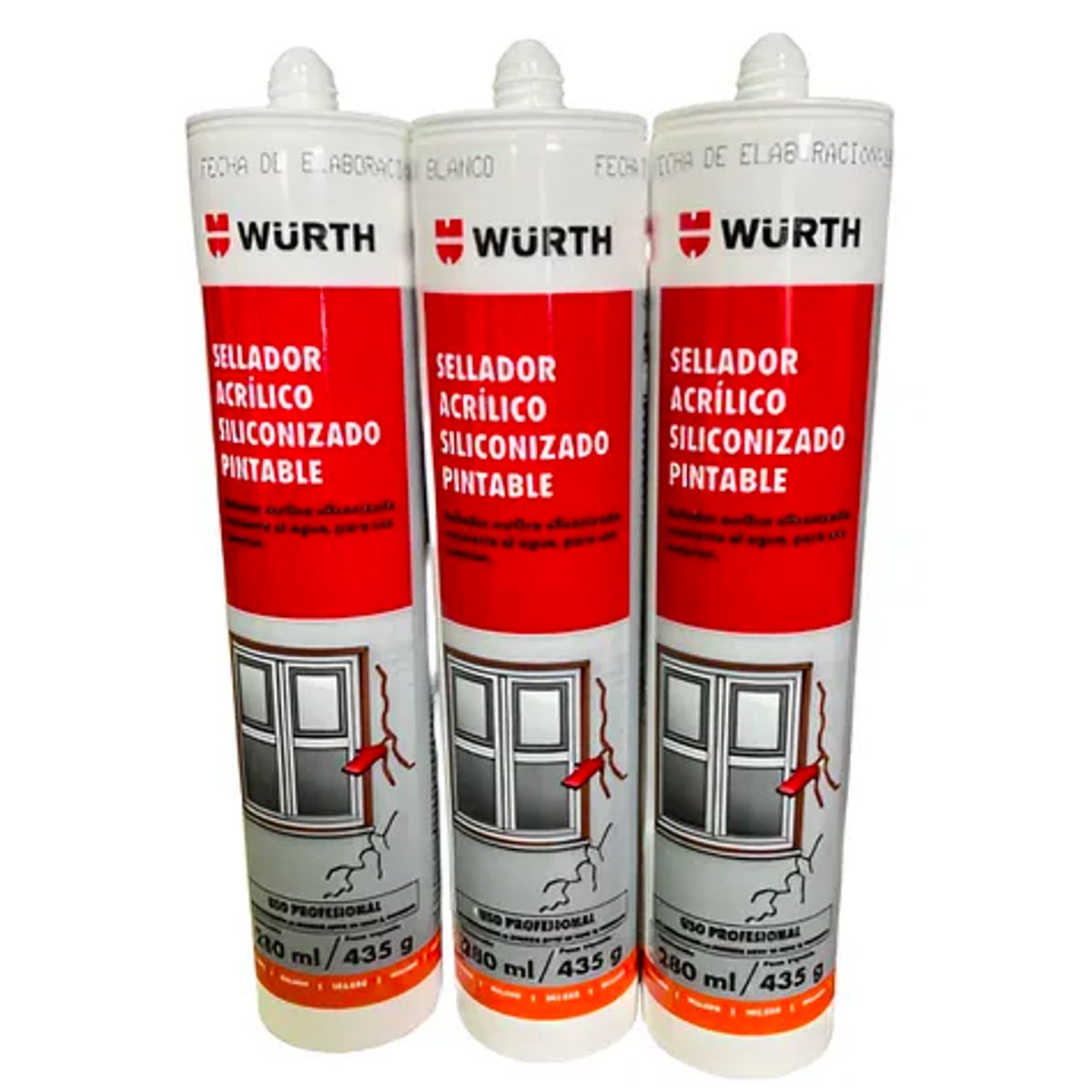 WURTH - Pack 3 Silicona Pintable Wurth Acrilico Siliconizado 280ml
