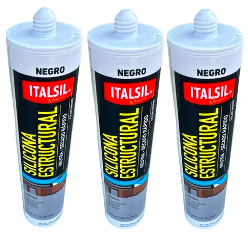 GENERICO - Pack 3 Silicona Estructural Italsil Negro 290 Ml