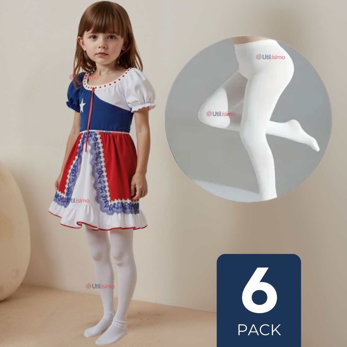 UTILISIMO - Pack 6 Ballerina Panty Primera Capa Blancas Niña Fiestas Patrias