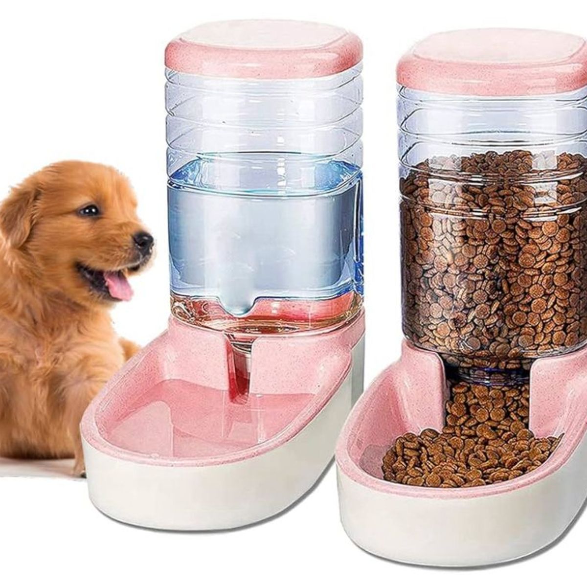 GENERICO - Pack Dispensador De Agua Y Comida Para Perros Rosado