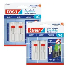 TESA - Pack 2 Clavo Adhesivo Ajustable Para Azulejos Y Metal 3 Kg