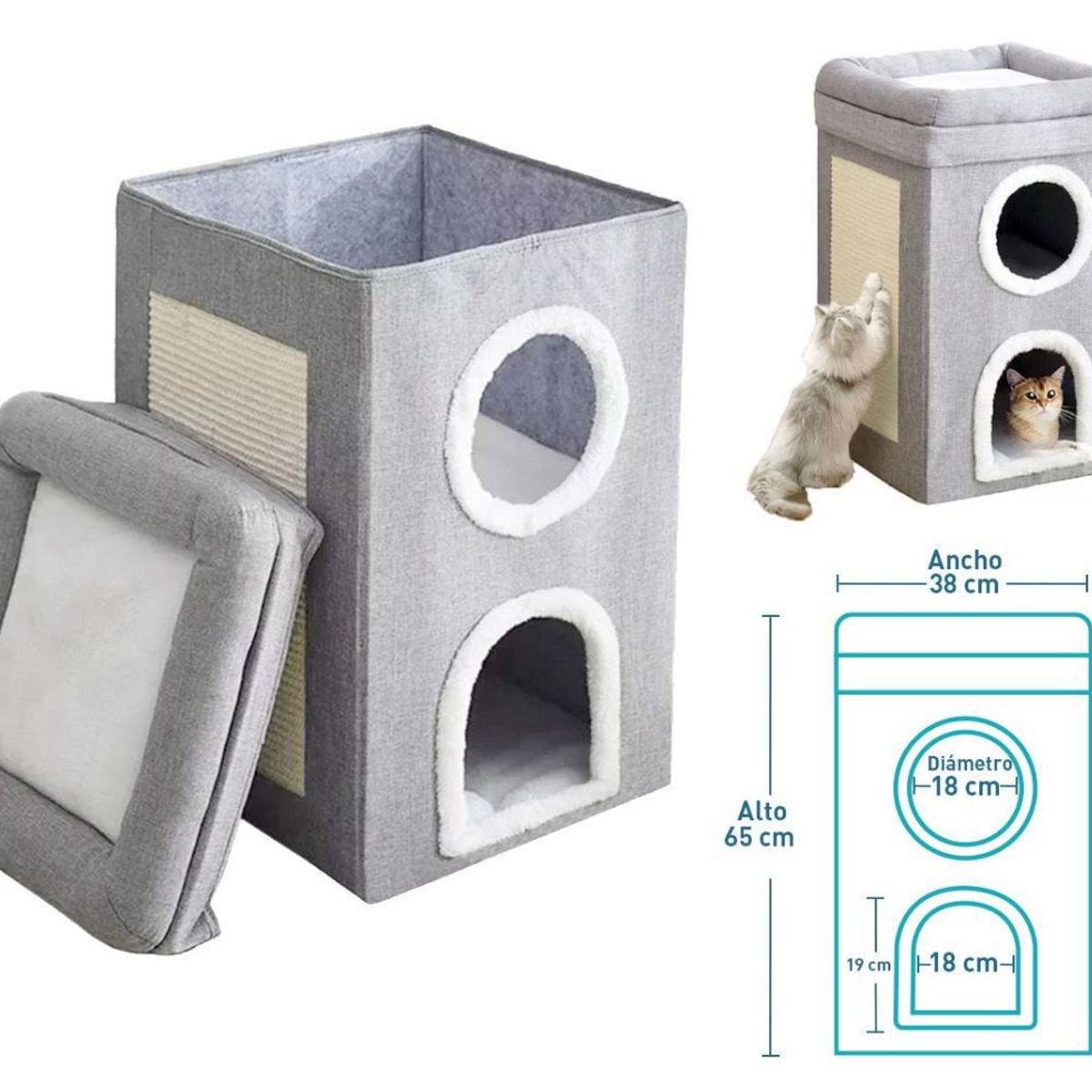 GENERICO - Casas Cama Para Gatos Cueva De 2 Pisos