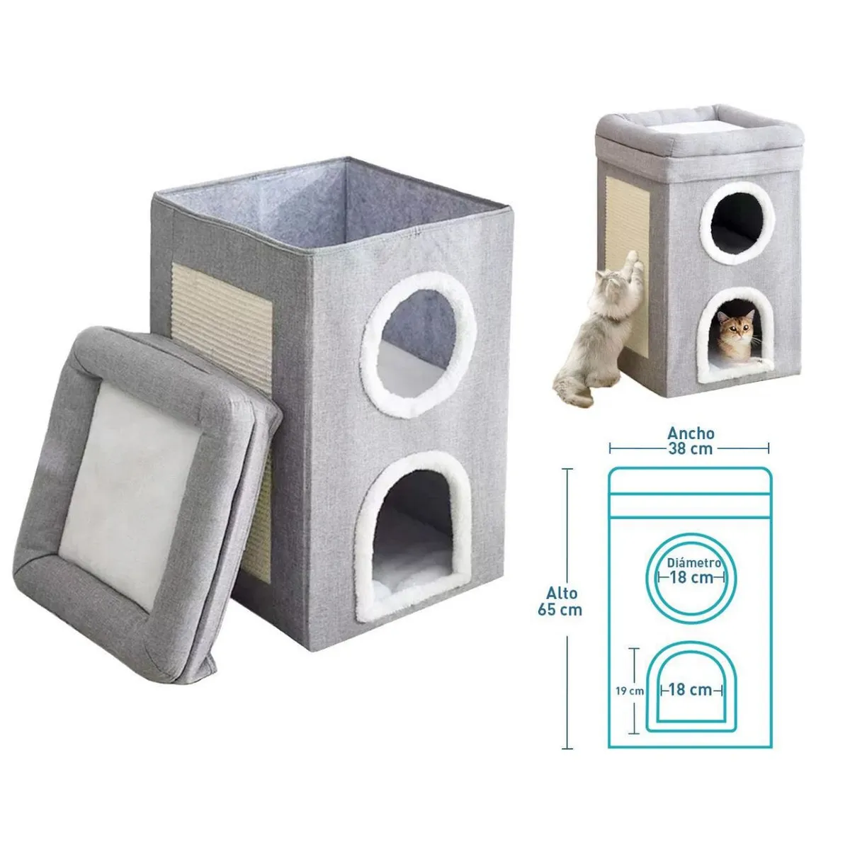 GENERICO - Casas Cama Para Gatos Cueva De 2 Pisos