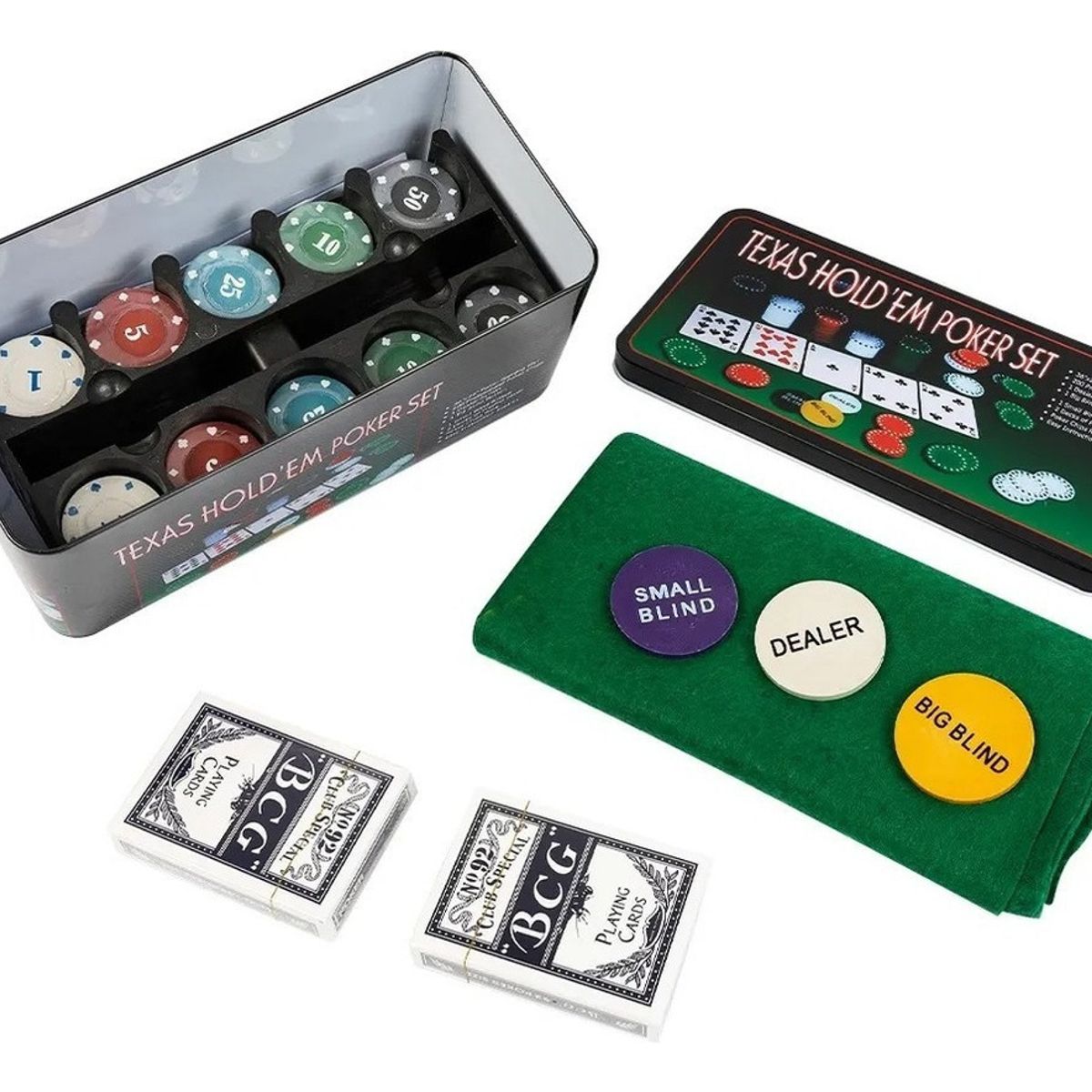 GENERICO - Set De Poker Fichero 200 Fichas + Cartas + Paño