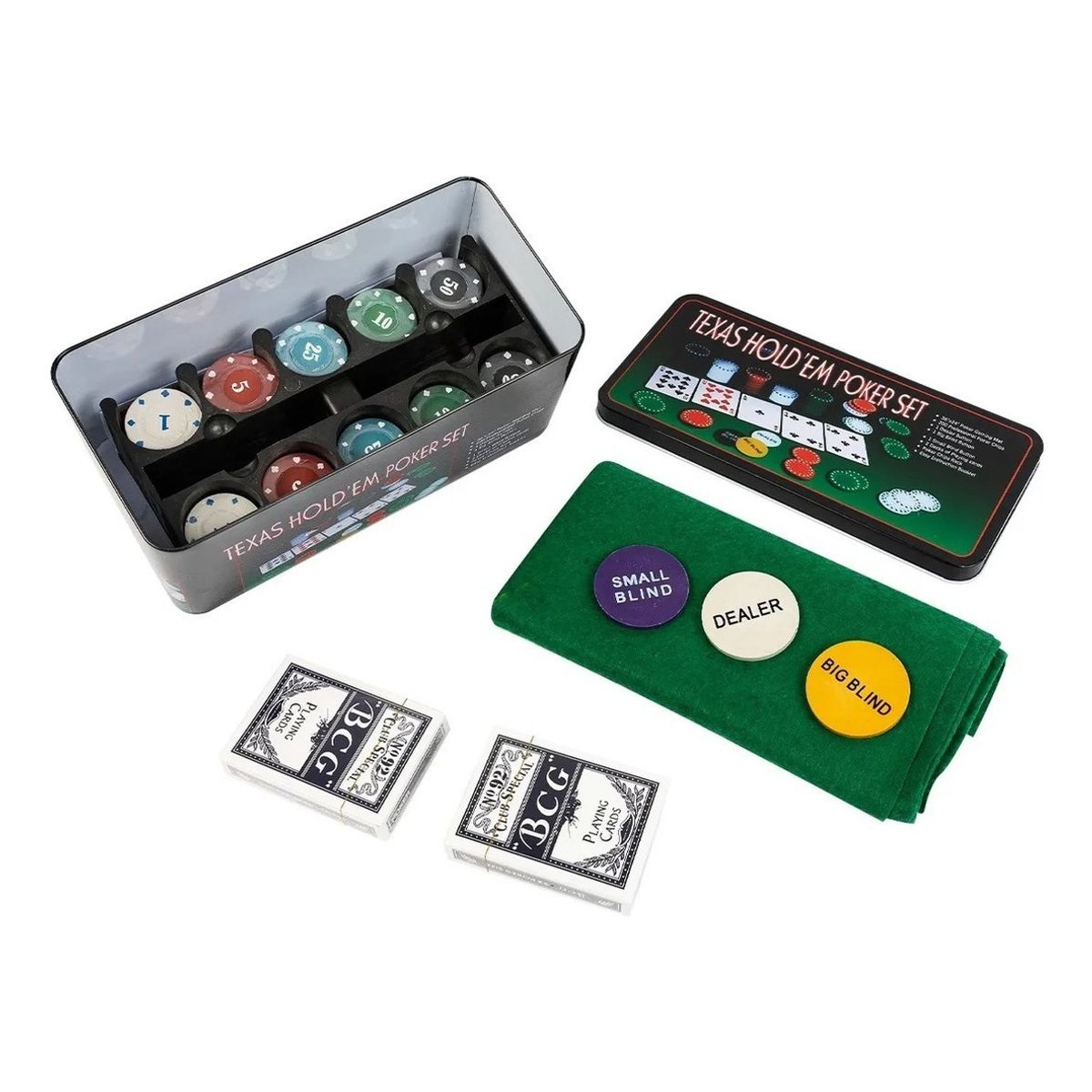 GENERICO - Set De Poker Fichero 200 Fichas + Cartas + Paño