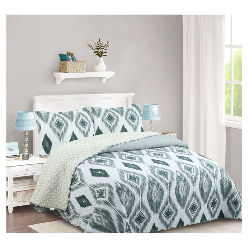 COMPRAPO - Cubrecama Quilt Sherpa King Mod. Jade Etnico  + 2 Fundas