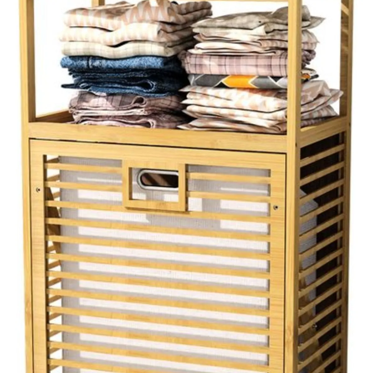 ANYHOGAR - Cesta Canasto De Ropa Sucia Con Soporte De Bambú