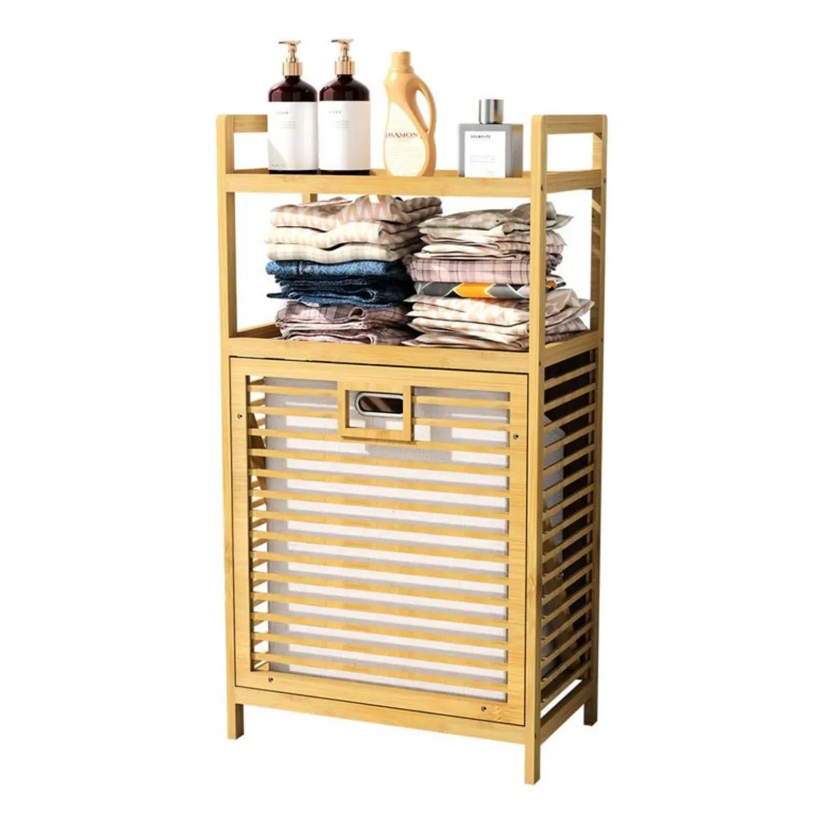 ANYHOGAR - Cesta Canasto De Ropa Sucia Con Soporte De Bambú