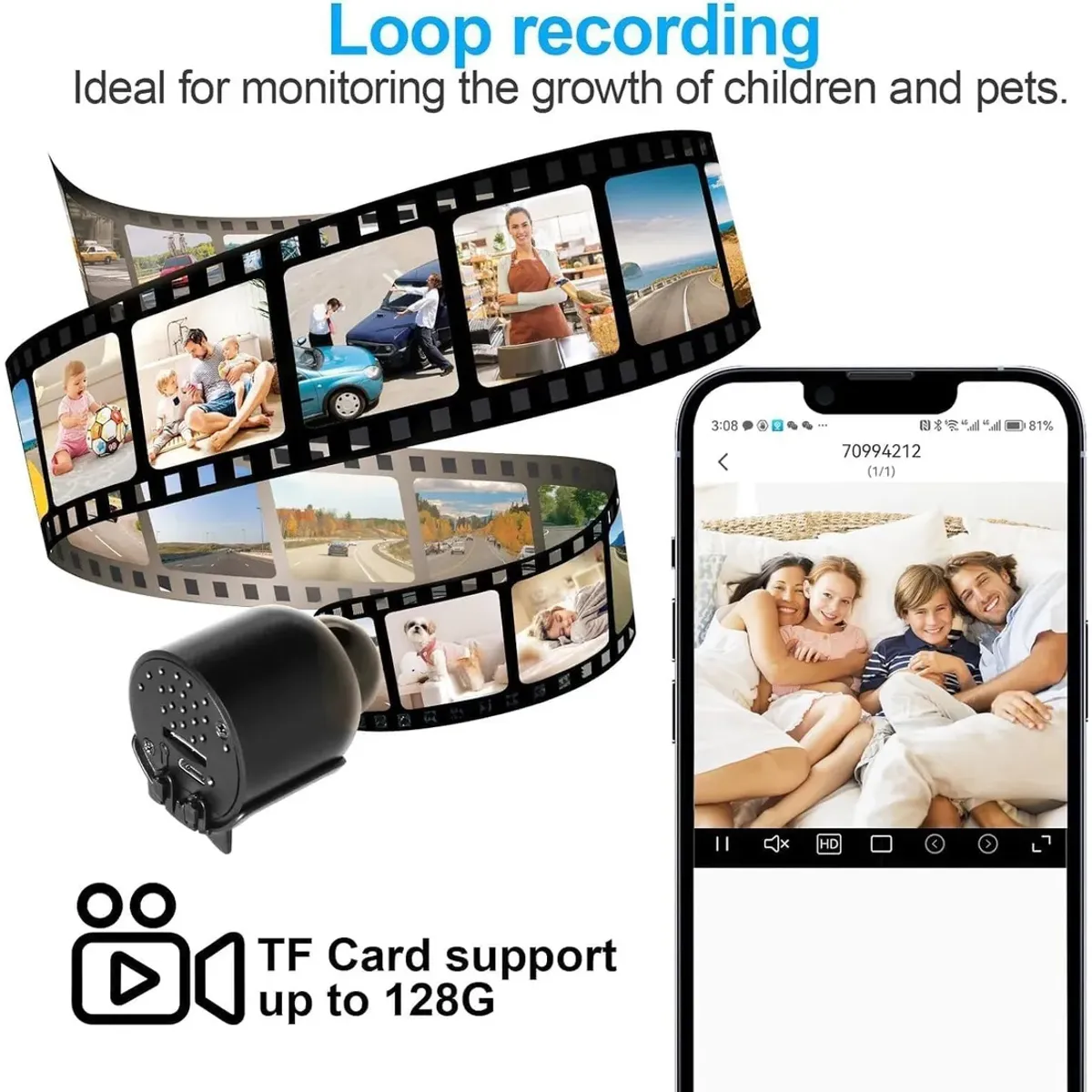 KUANGYE - Mini Espia Cámara Wifi 1080p Hd Visión Nocturna En Casa Negro