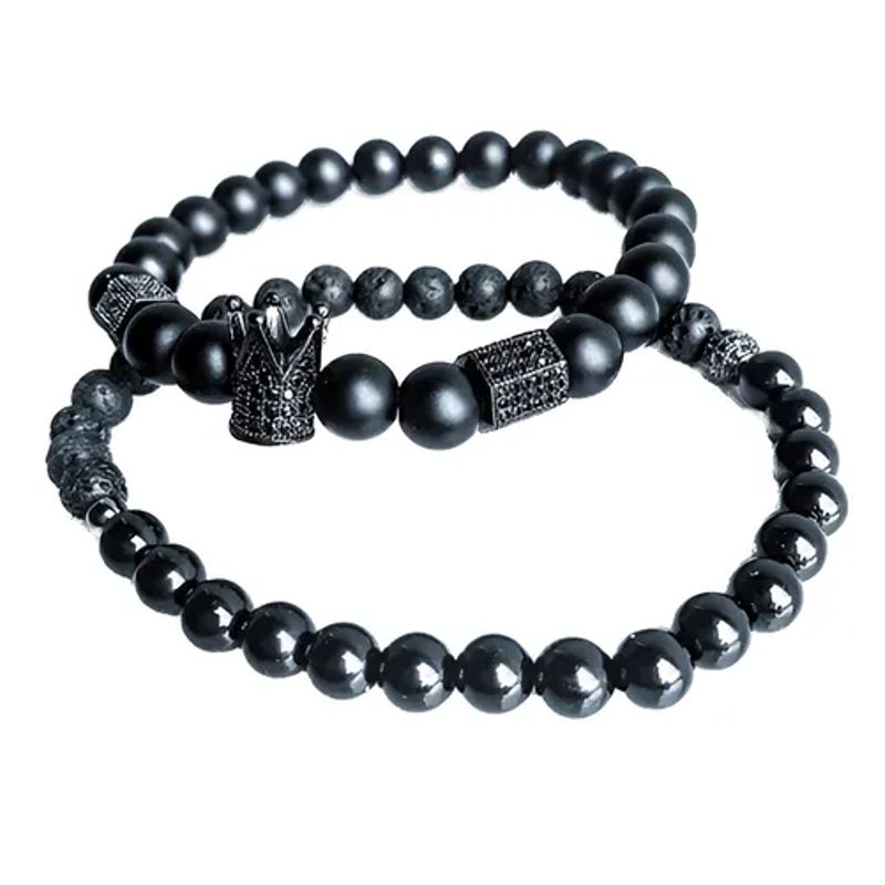 GENERICO - Conjunto Pulsera Piedra Onix Y Piedra Volcanica Royal Madriz