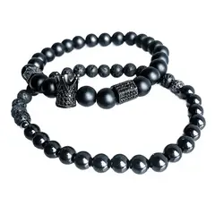 GENERICO - Conjunto Pulsera Piedra Onix Y Piedra Volcanica Royal Madriz