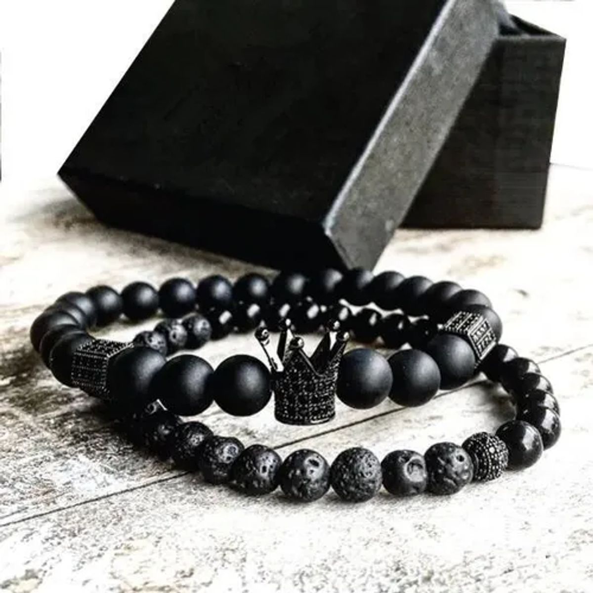 GENERICO - Conjunto Pulsera Piedra Onix Y Piedra Volcanica Royal Madriz