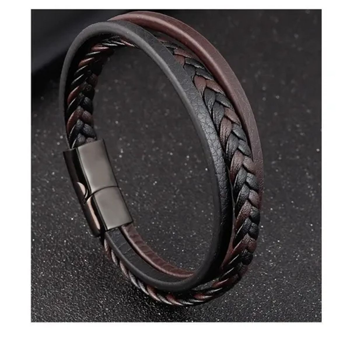 GENERICO - Pulsera De Cuero Hombre Y Mujer Elegante Y Juvenil Black Royal Madriz
