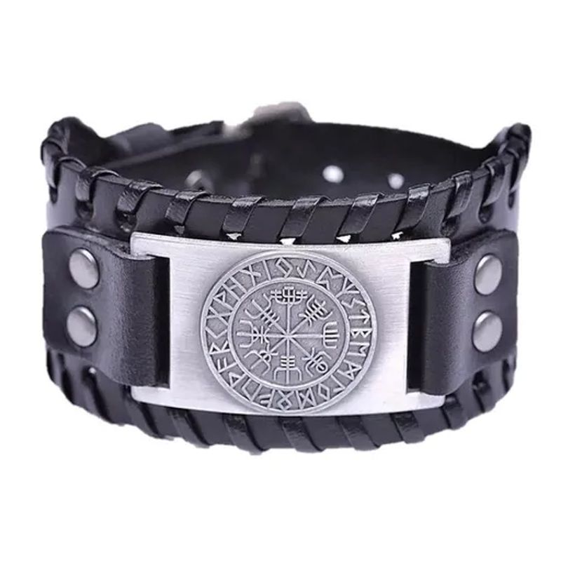 GENERICO - Pulsera Cuero Café Vikingo Vegvisir Hombre Mujer Moda Royal Madriz