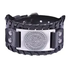 GENERICO - Pulsera Cuero Café Vikingo Vegvisir Hombre Mujer Moda Royal Madriz