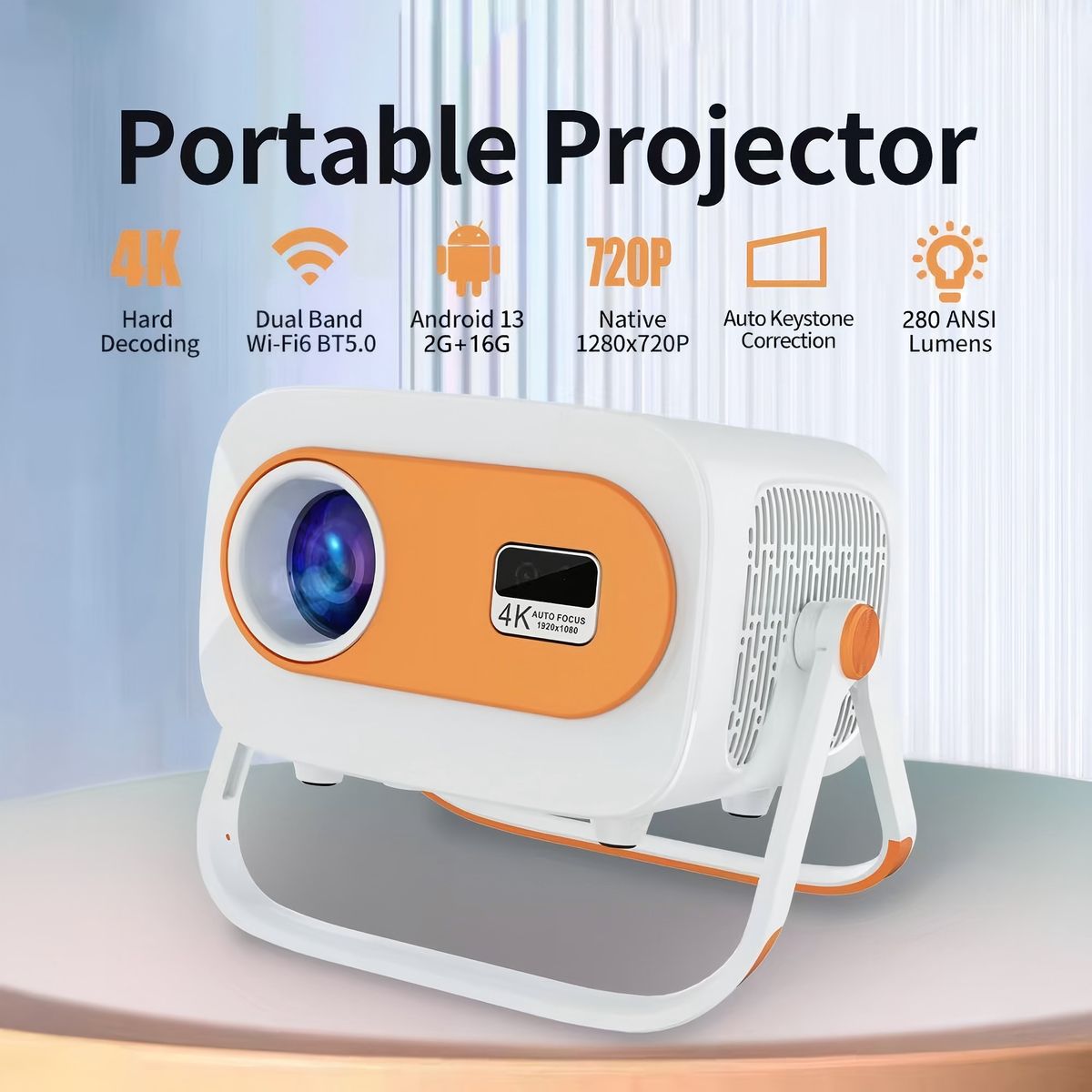 CASTLEN - Proyector 12000 Lumens USB HDMI WIFI Enfoque Automático 4K