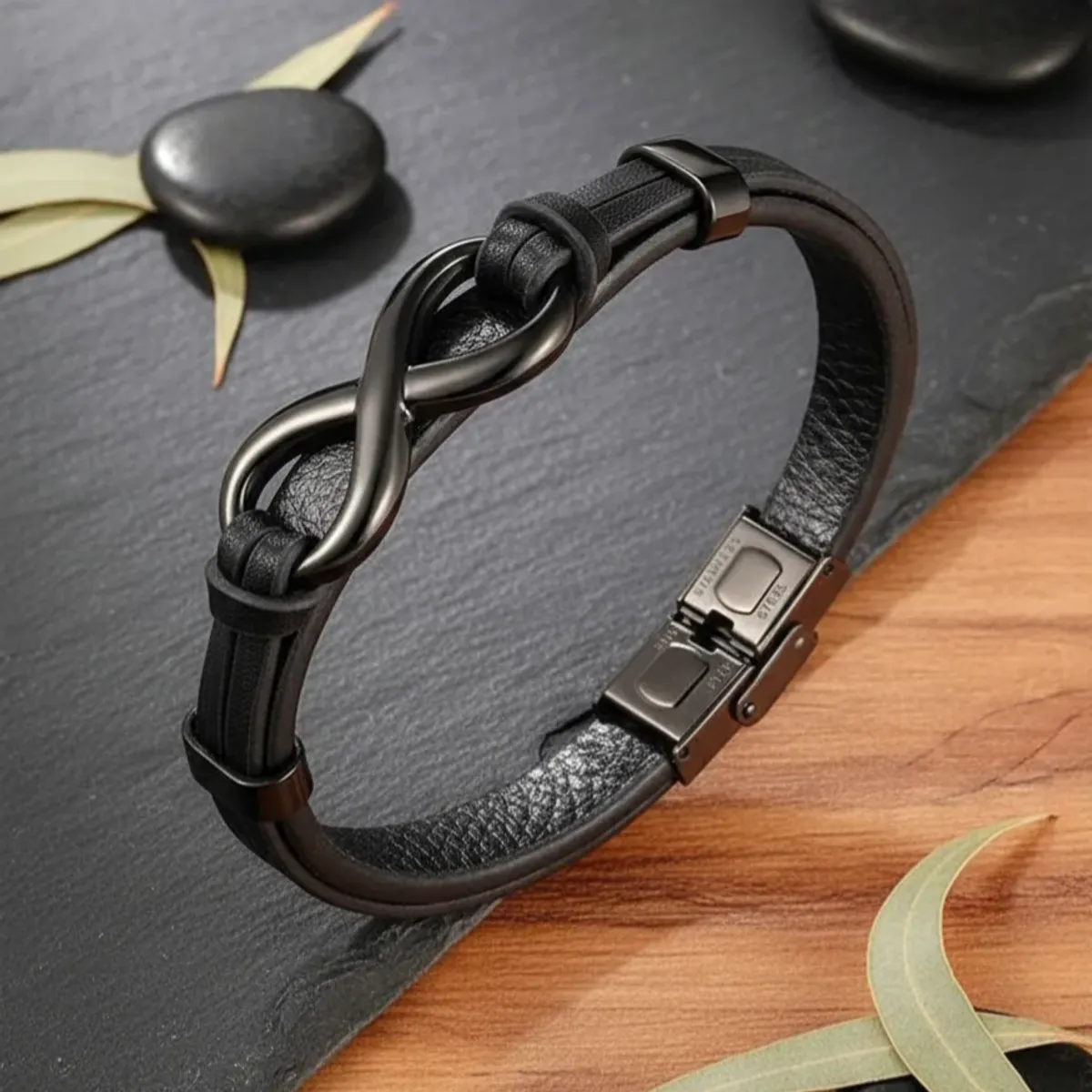 GENERICO - Pulsera De Cuero Infinito Black Hombre Mujer Royal Madriz