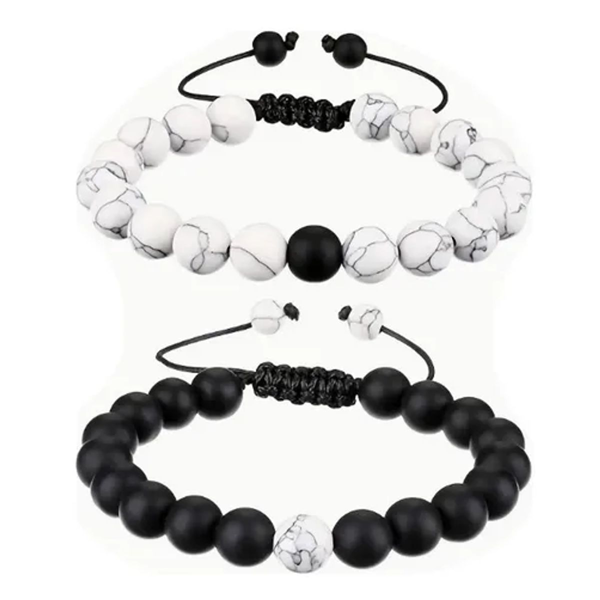 GENERICO - Conjunto Pulseras Piedra Onix Y Howlita Hombre Y Mujer Royal Madriz