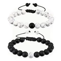 GENERICO - Conjunto Pulseras Piedra Onix Y Howlita Hombre Y Mujer Royal Madriz