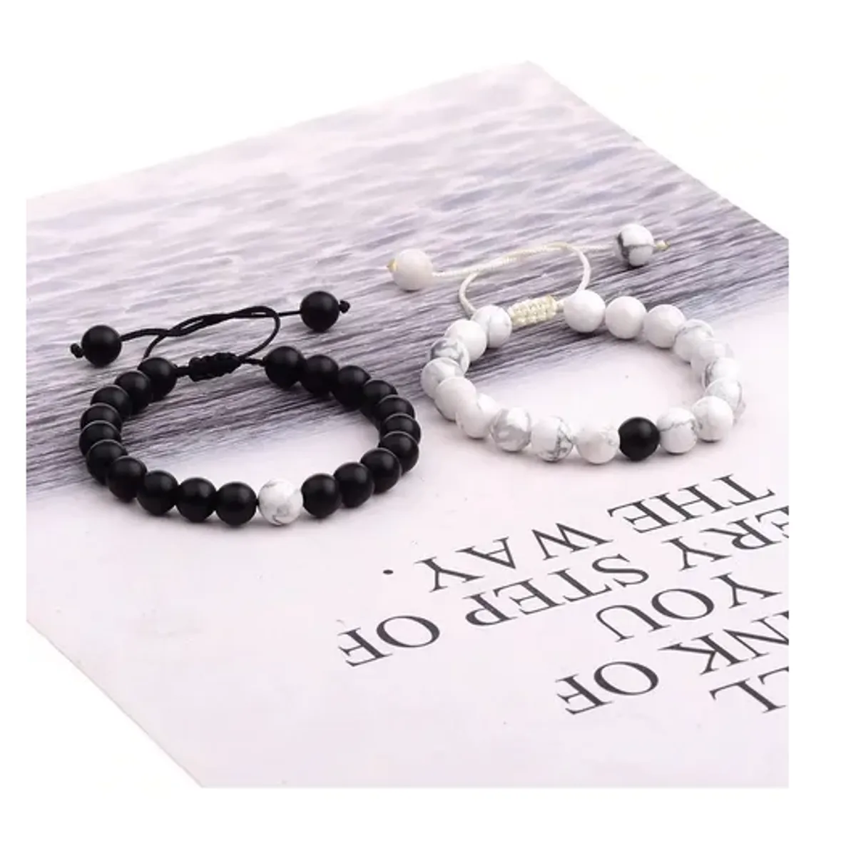 GENERICO - Conjunto Pulseras Piedra Onix Y Howlita Hombre Y Mujer Royal Madriz