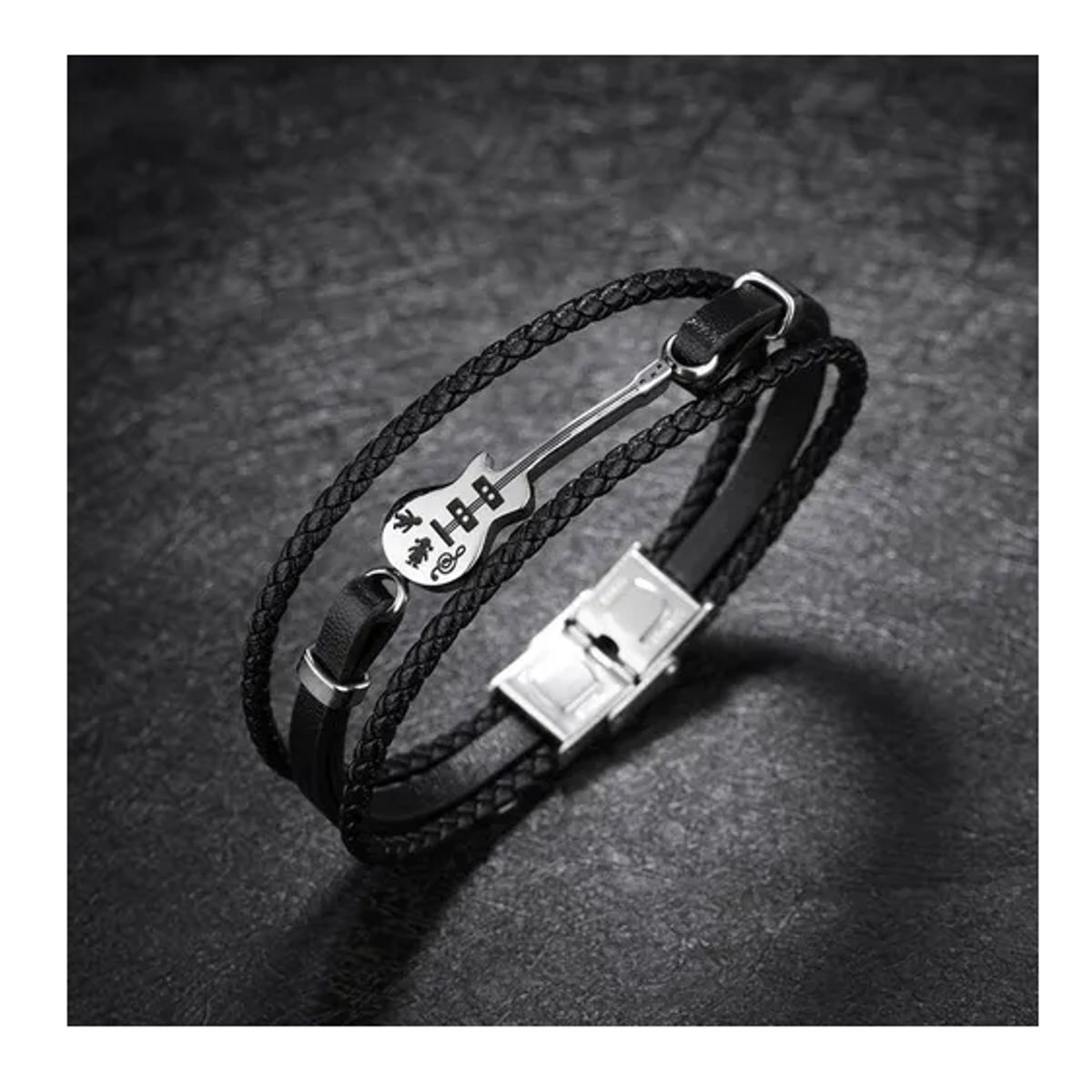 GENERICO - Pulsera De Cuero Hombre Mujer Guitarra Elegante Y Juvenil Royal Madriz