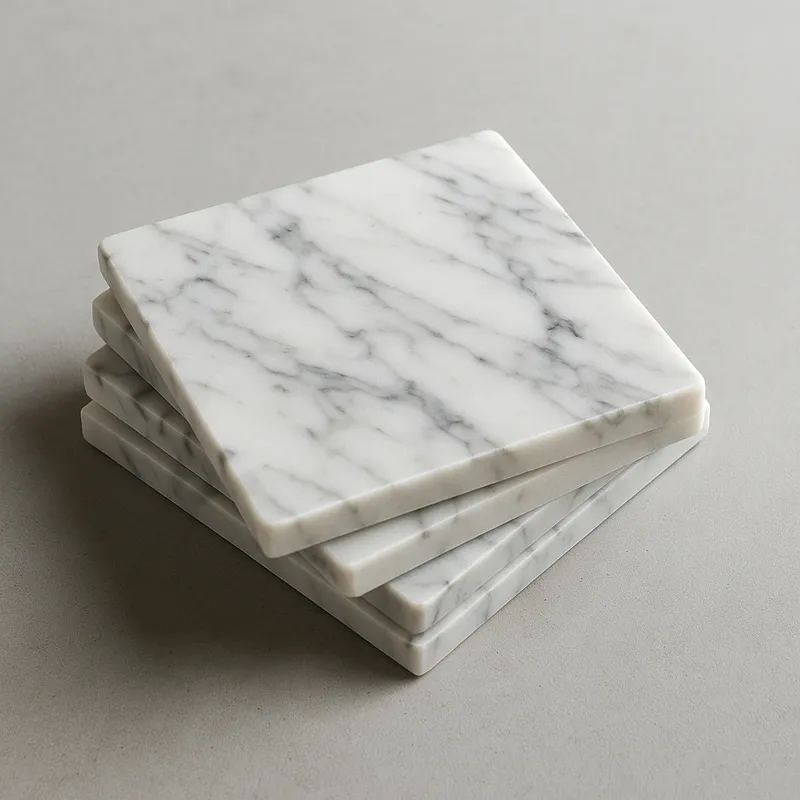 GENERICO - Portavasos Mármol Carrara 9-10 cm - Juego 4 Unidades