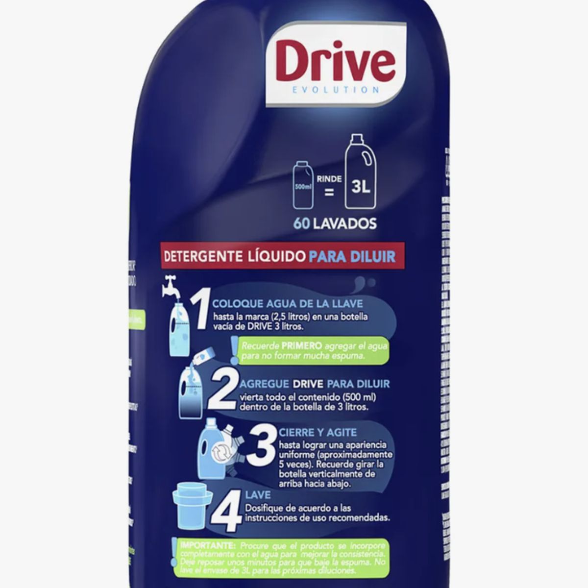 DRIVE - Detergente Drive Líquido Para Diluir 500ml Hasta 60 Lavados